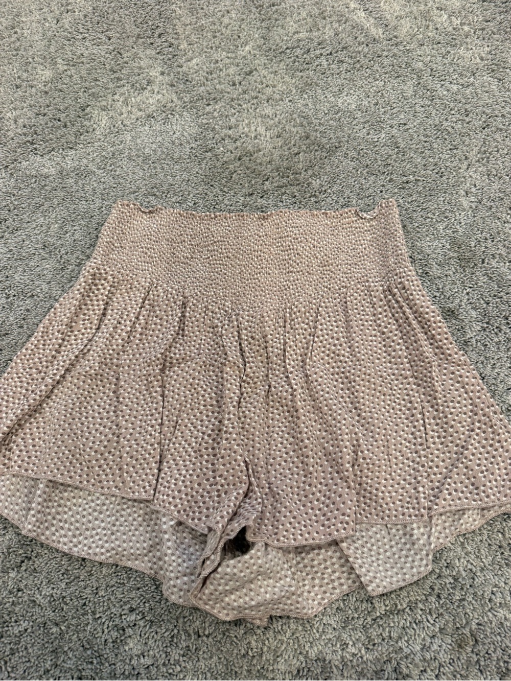 aerie Taupe Smocked Polka Dot Shorts